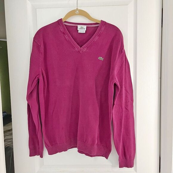 Lacoste Knit V Neck Long Sleeve 100% Cotton Sweater - Picture 1 of 8
